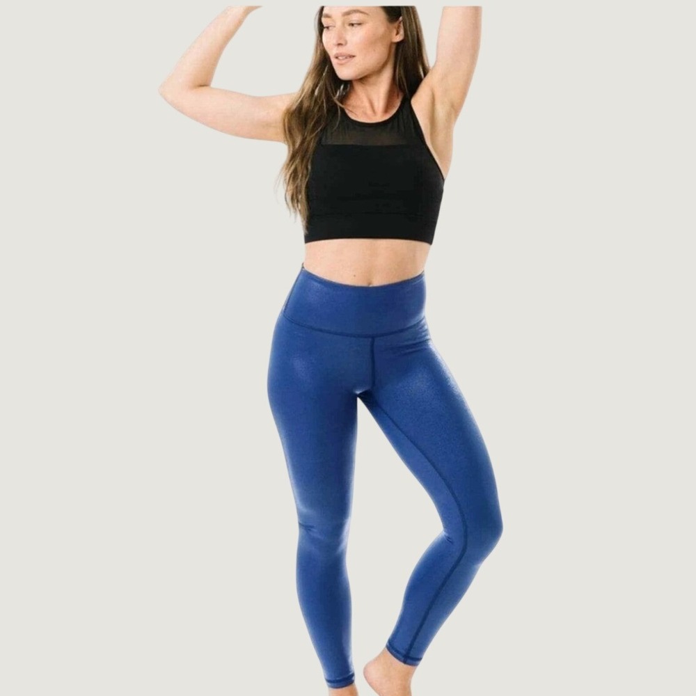 NWT Zyia Active Blue Metallic Light n Tight Hi Rise 7/8 Leggings Sz M 8-10
